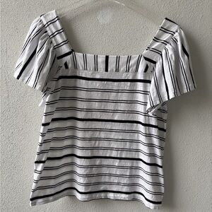 Vince Camuto‎ 100% Cotton Size M Square Neck Short Sleeve Black/White Stripe Tee